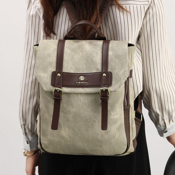 Rucksack Kunstleder Damen mit Reißverschluss in grün und pink