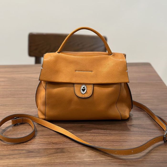 kleine Umhängetasche Damen Leder mit Griff retro Ledertasche Alltag