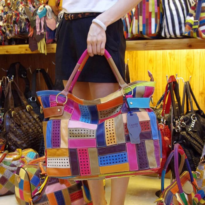 große Handtasche Damen Leder Umhängetasche bunt