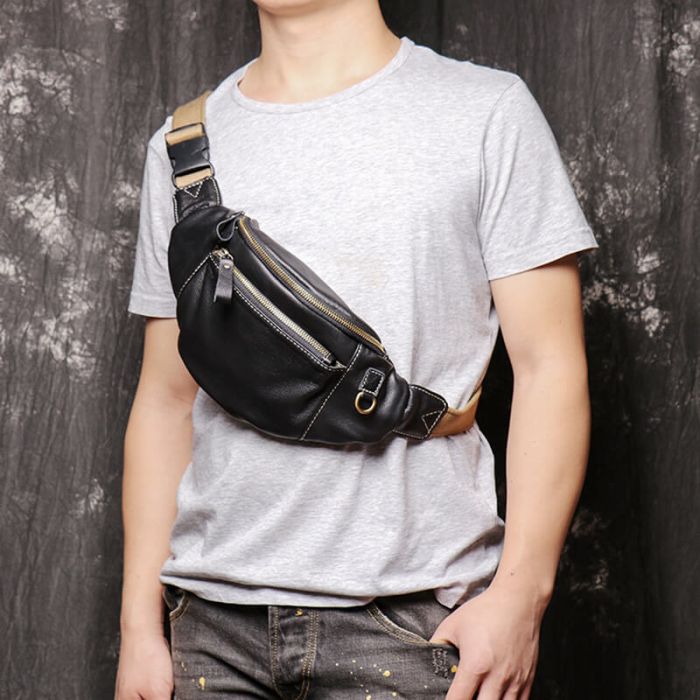 schwarze Hüfttasche Leder Herren für Reisen Brusttasche