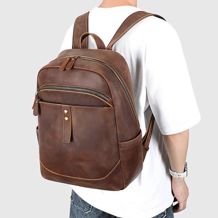 großer Rucksack Herren Leder Vintage für Reisen Laptoptasche