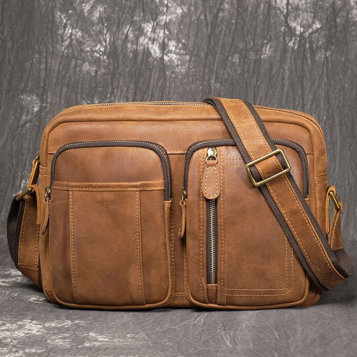 Herren Umhängetasche Leder klein braun Alltag