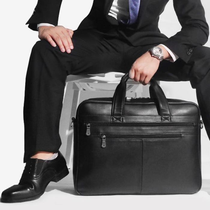 Herren Businesstasche Leder schwarz Handtasche Aktentasche