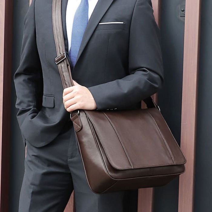 Herren Umhängetasche Leder Businesstasche Vintage Braun