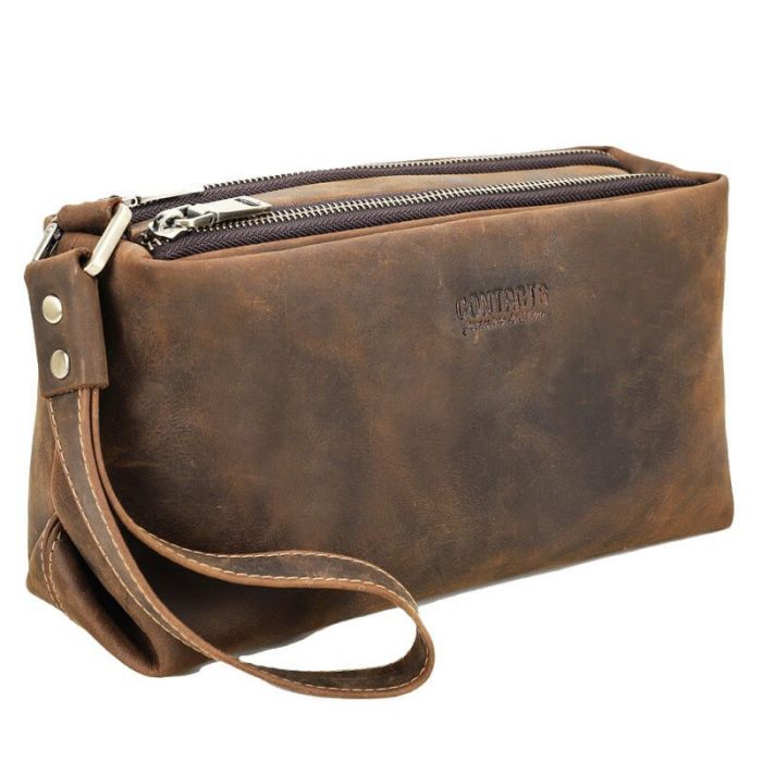 Herren Clutch Leder Handgelenktasche Kulturtasche Vintage