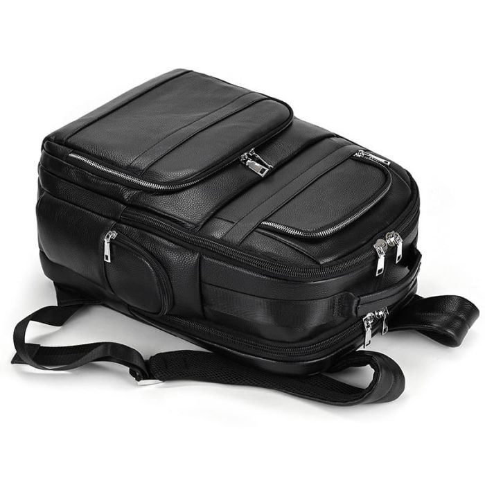 Herren Rucksack Leder schwarz mit Laptopfach für Arbeit und Reisen