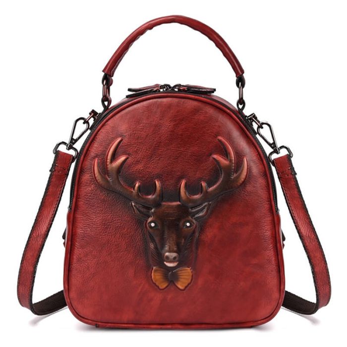 Rucksack Damen Leder Vintage mit Hirsch Henkel in 3 Farben