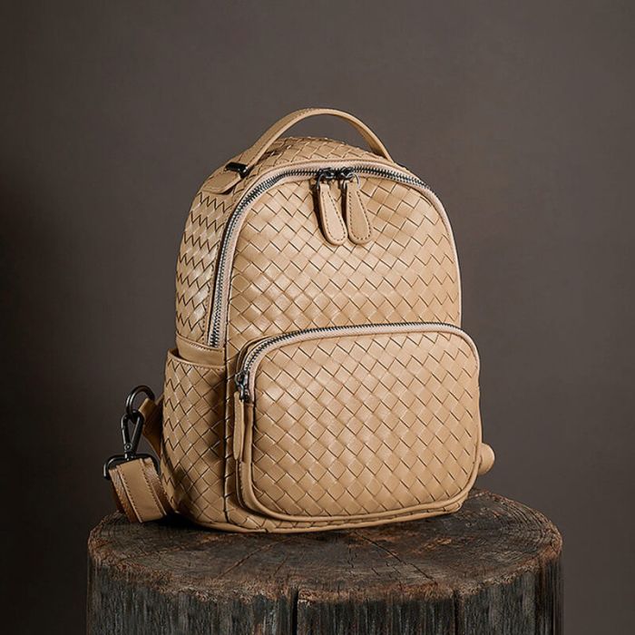 Damen Rucksack geflochten Leder modern für Alltag in 3 Farben