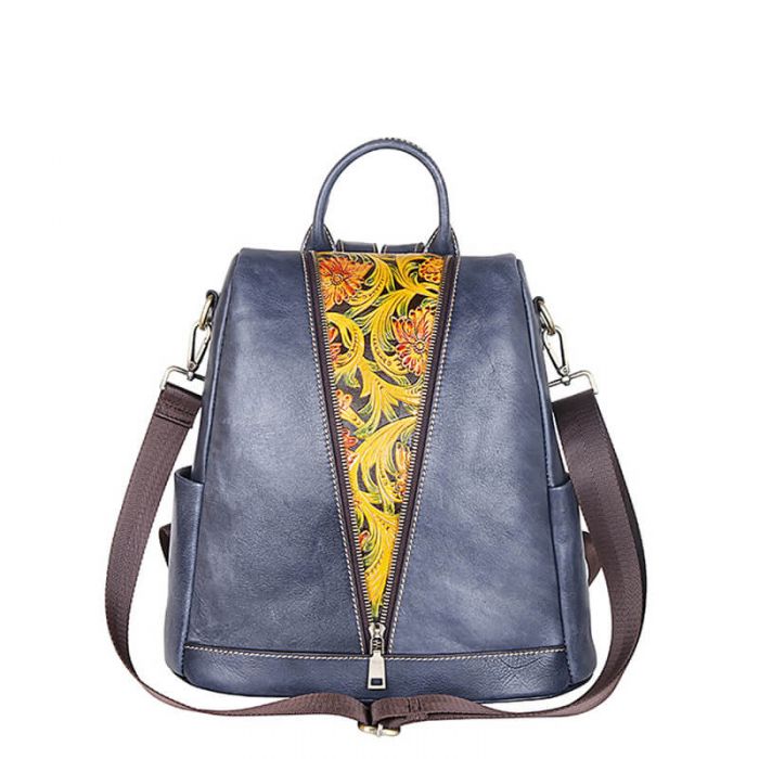 Rucksack Damen Leder Rot Vintage Alltagsrucksack