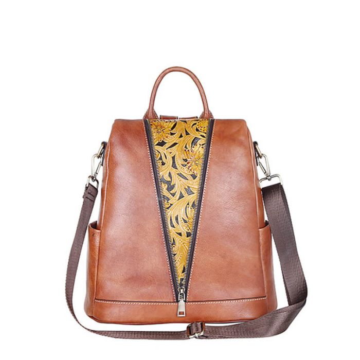 Rucksack Damen Leder Rot Vintage Alltagsrucksack