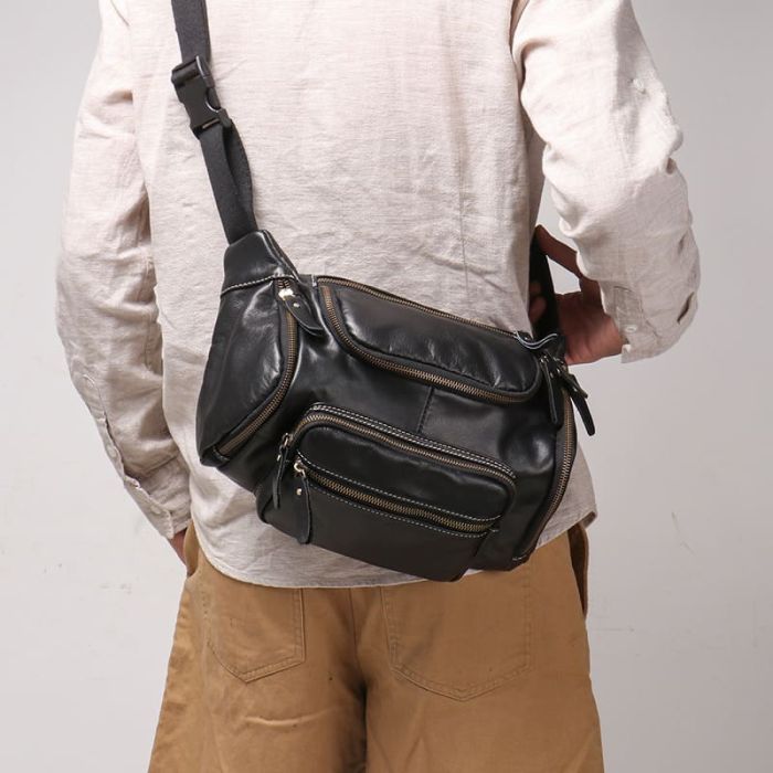 schwarz Brusttasche Herren Leder Hüfttasche zum Umhängen