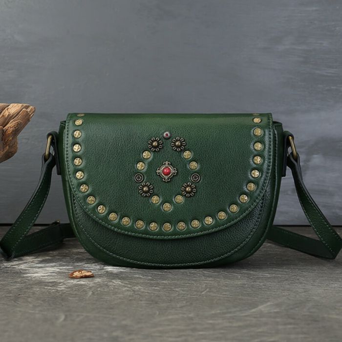 Vintage kleine Umhängetasche Damen Leder mit Nieten mit Reißverschluss