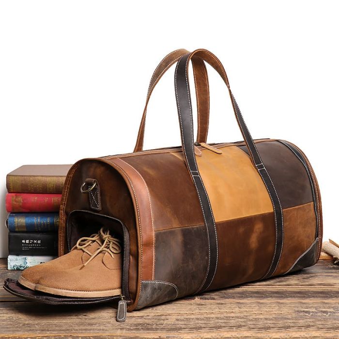 große Herren Handtasche Leder Umhängetasche Reisetasche mit Schuhfach