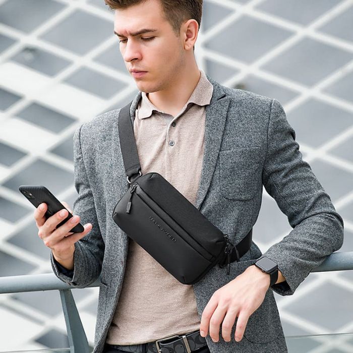 schwarze wasserdichte Brusttasche Herren Oxford sportlich Brustbeutel