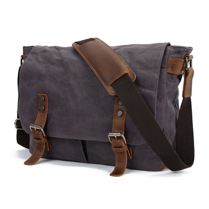 Umhängetasche Herren gewachstes Canvas und Leder Schultertasche