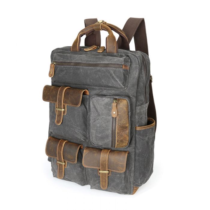 retro Segeltuch wasserdichter Rucksack Herren Vintage für Reisen aus gewachstem Canvas