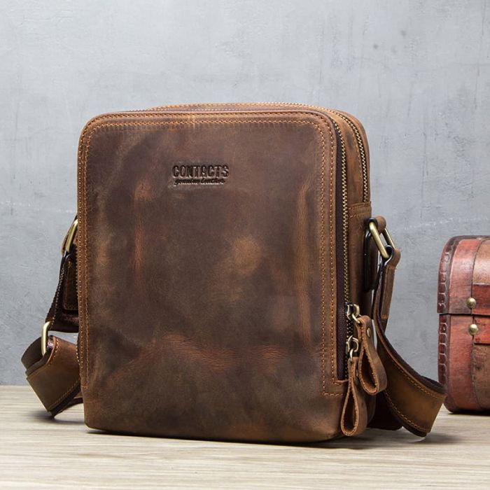 kleine Umhängetasche Arbeit Herren Leder Vintage Ledertasche
