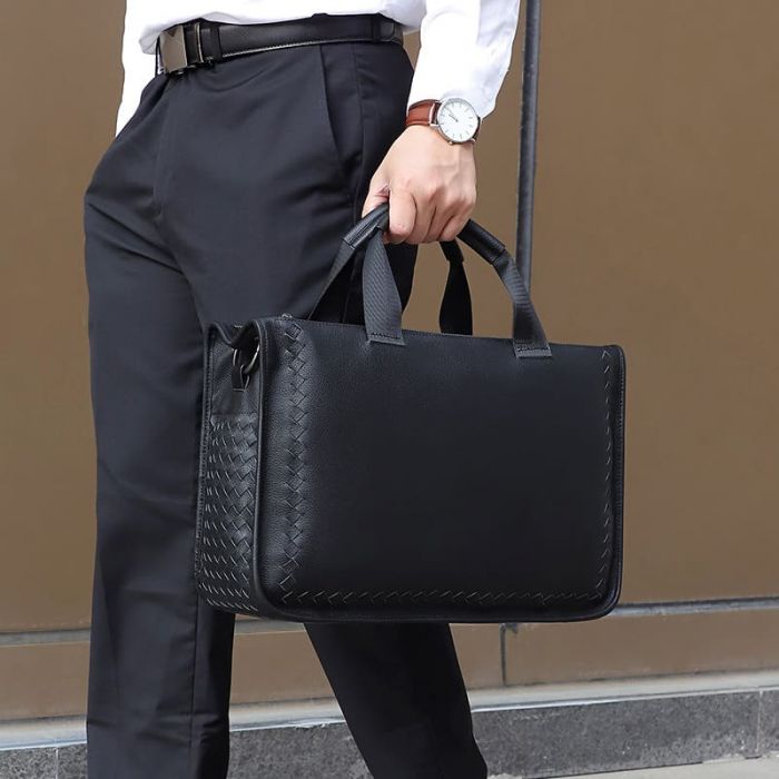 schwarze Umhängetasche Herren Leder Businesstasche für Arbeit
