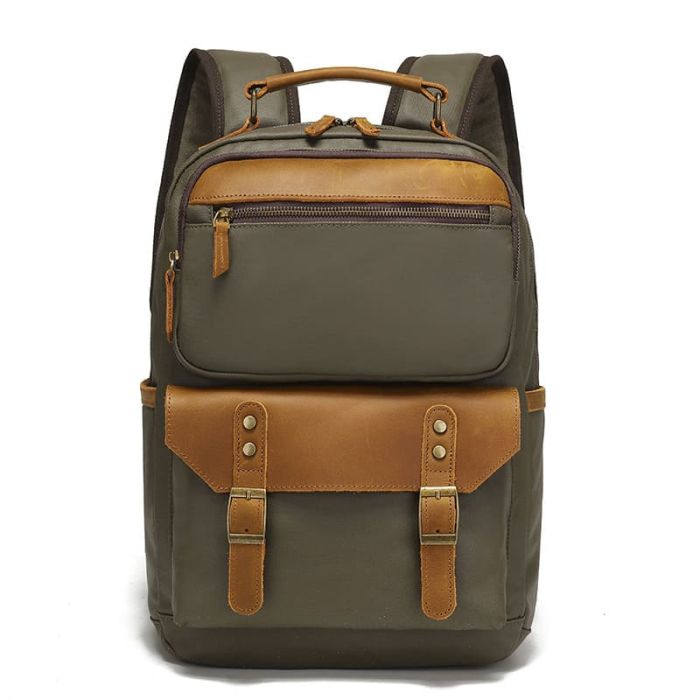 Retro Rucksack gewachstes Leder Herren Vintage mit Laptopfach für Reisen und Uni