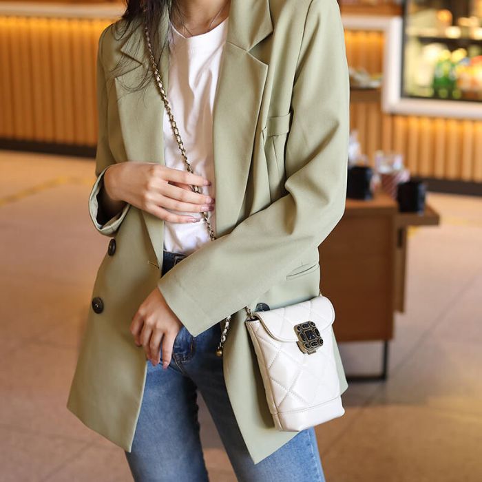 modern Damen Umhängetasche Leder mit Kette Handytasche