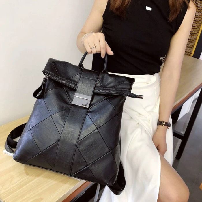 groß schwarzer Rucksack Damen weiches Leder Damenrucksack Alltag