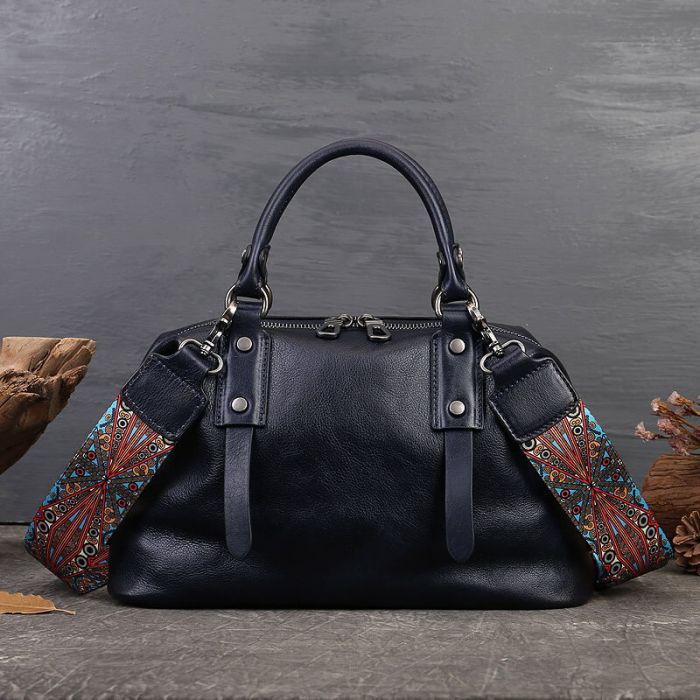 Handtasche Damen leder Umhängetasche Vintage mit breitem Gurt