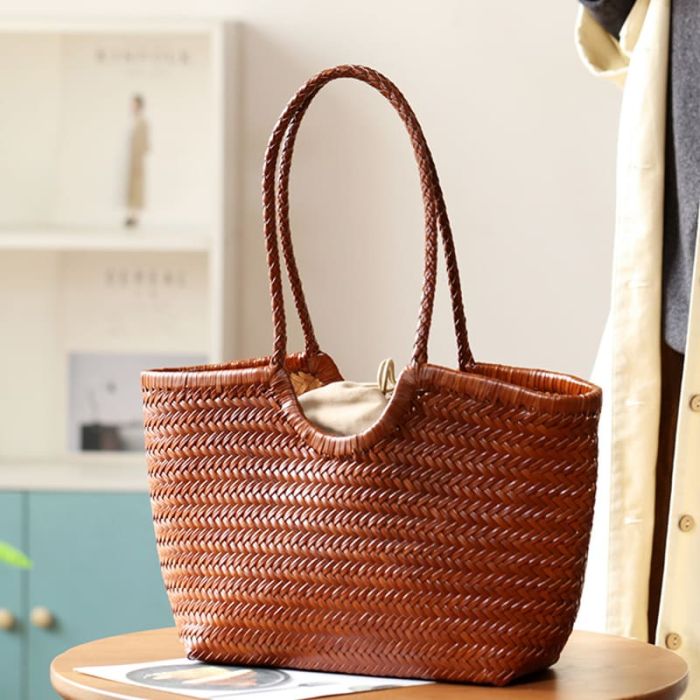 braune Schultertasche geflochten Leder für Damen Tote Bag