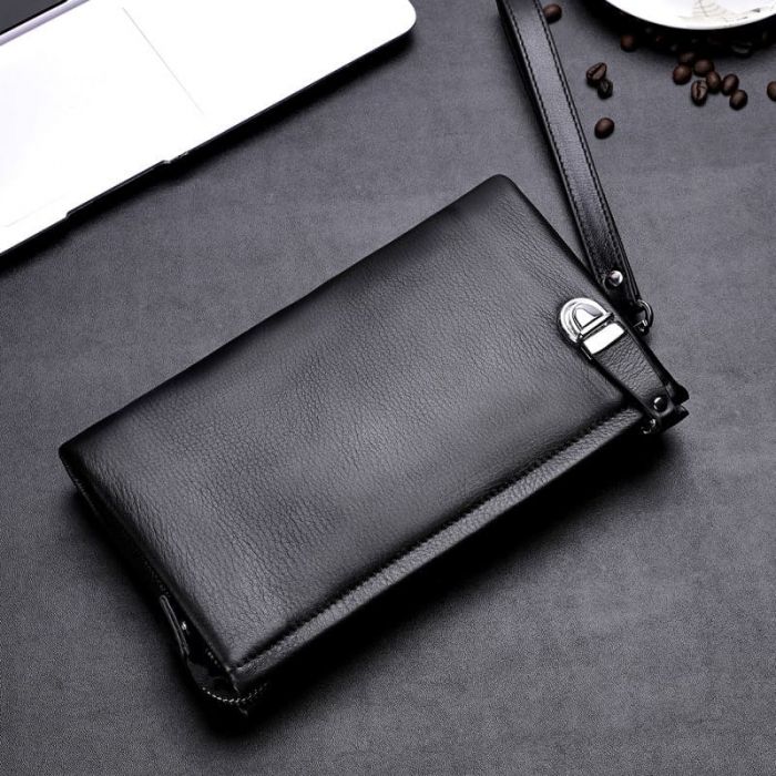 Leder Clutch Herren schwarz mit Kartenfächern Handgelenktasche