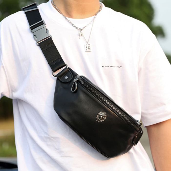 Herren Hüfttasche schwarz Leder Bauchtasche