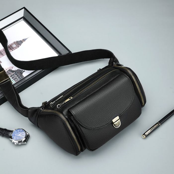 Herren Hüfttasche Bauchtasche schwarz Leder