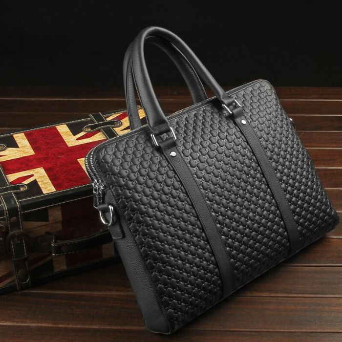 Businesstasche Herren Leder Schwarz Handtasche Arbeit mit Laptopfach