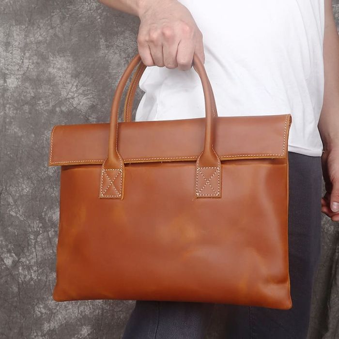 Herren Handtasche Leder Businesstasche Umhängetasche für Arbeit mit Laptopfach
