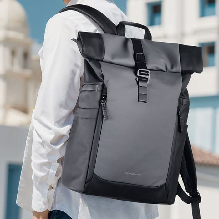 wasserdichter großer Rucksack Herren Rolltop aus Oxford für Uni und Reisen