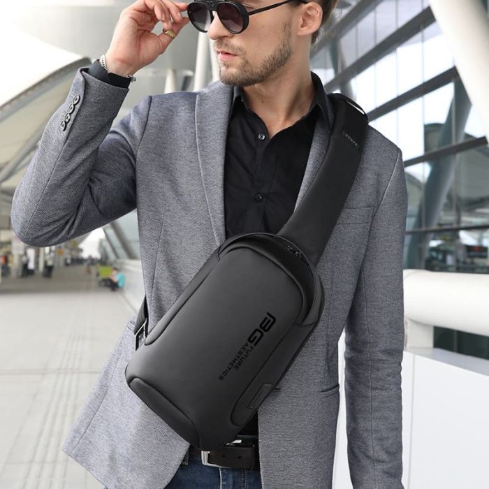 Herren Brusttasche schwarz Oxford Rucksack mit 1 Gurt