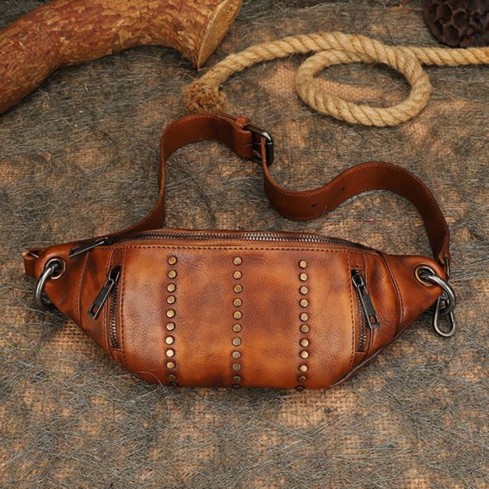 Brusttasche Damen Leder Brusbeutel Hüfttasche Umhängetasche mit Nieten