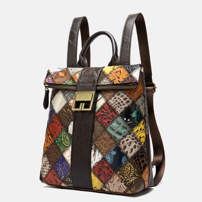 retro Rucksack Damen Leder bunt Stadtrucksack