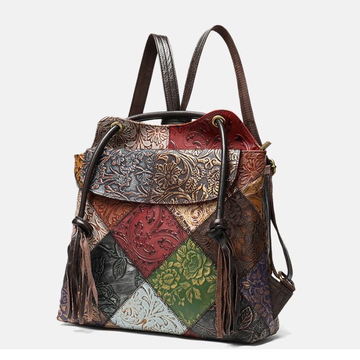Rucksack und Schultertasche 2 in 1 Damen Leder Vintage