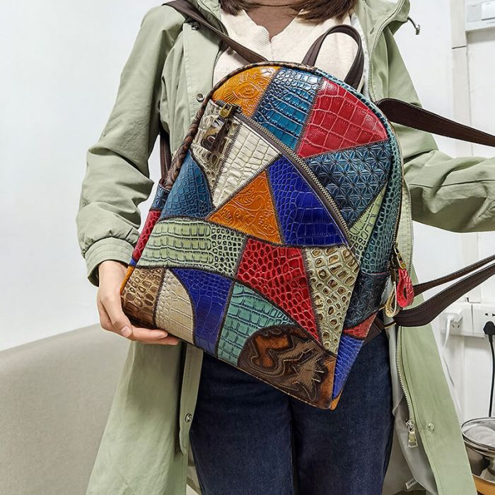 einzigartiger Rucksack Damen Leder bunt mit Laptopfach