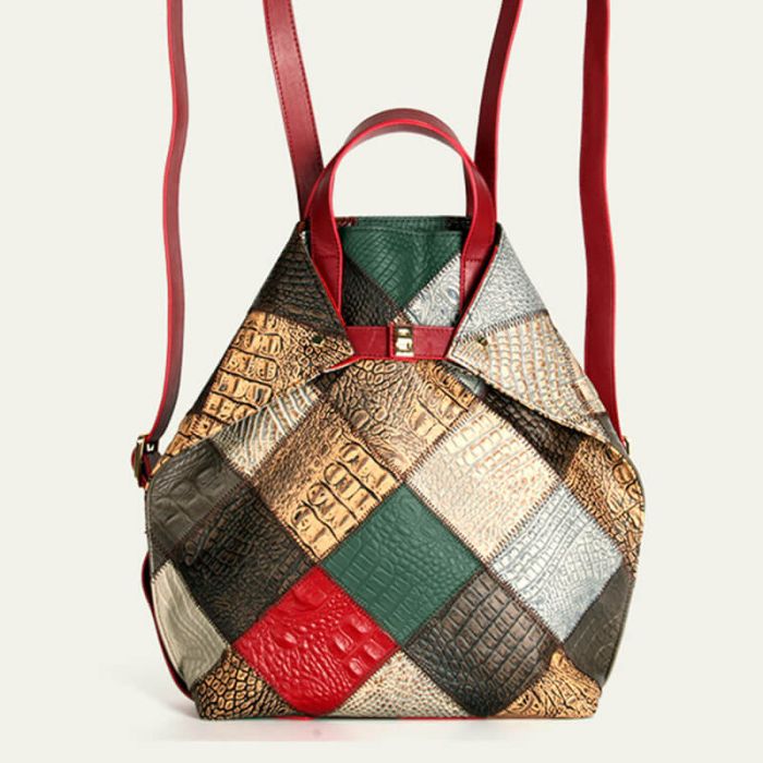 Patchwork Rucksack Handtasche Damen Leder 2 in 1 bunt