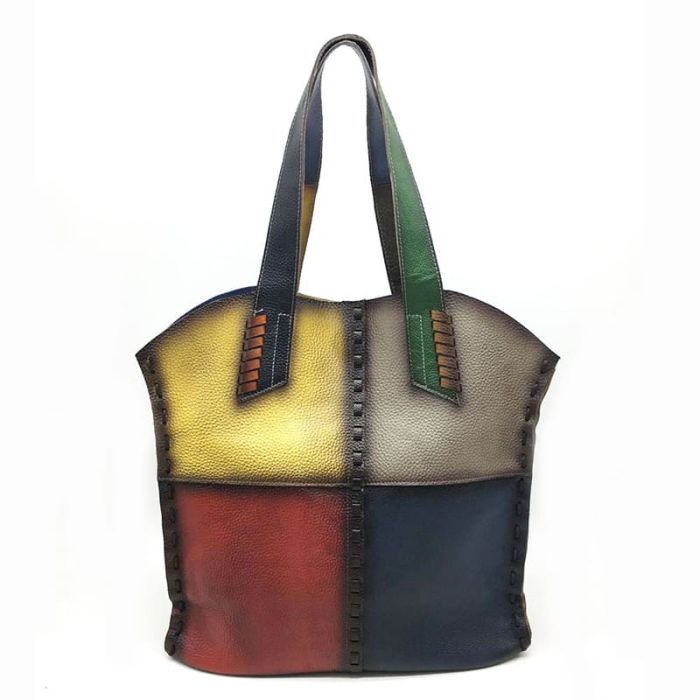 große Schultertasche Damen Leder bunt Handtasche