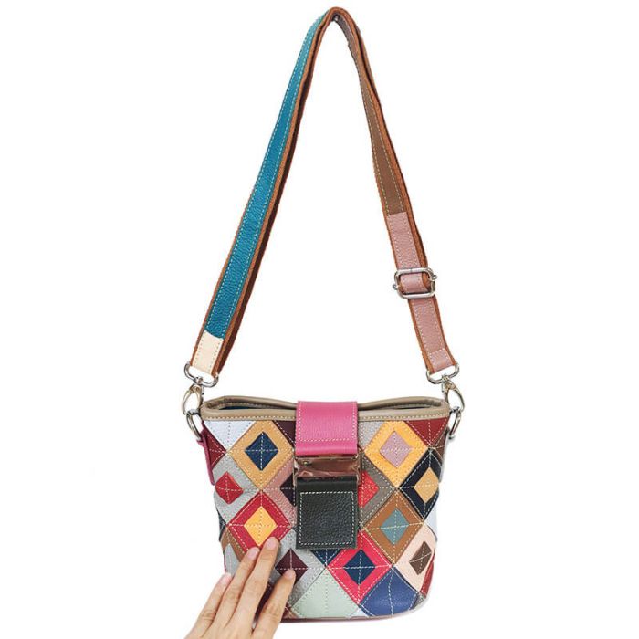 kleine Umhängetasche Damen Leder bunt