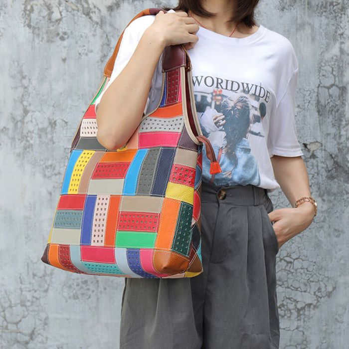 Schultertasche Damen Leder bunt