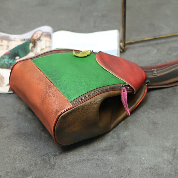 Lederrucksack Damen Rucksack buntSchultertasche für Freizeit aus Leder