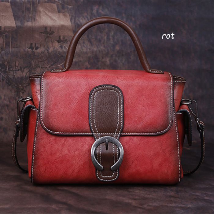 kleine Vintage Umhängetasche Damen Leder mit Griff in 3 Farben