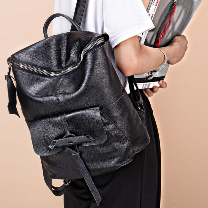 großer Rucksack Damen weiches Leder schwarz