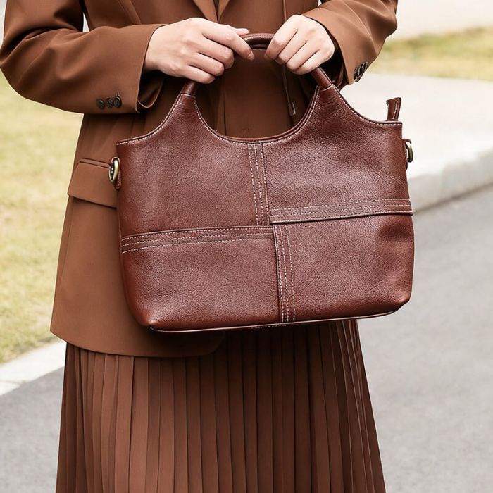 Damen Handtasche kleine Umhängetasche Leder mit Griff in Schwarz Kaffeebraun Weinrot