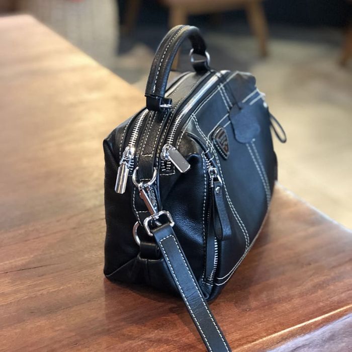 kleine Umhängetasche Damen Leder mit Griff schwarz Handtasche