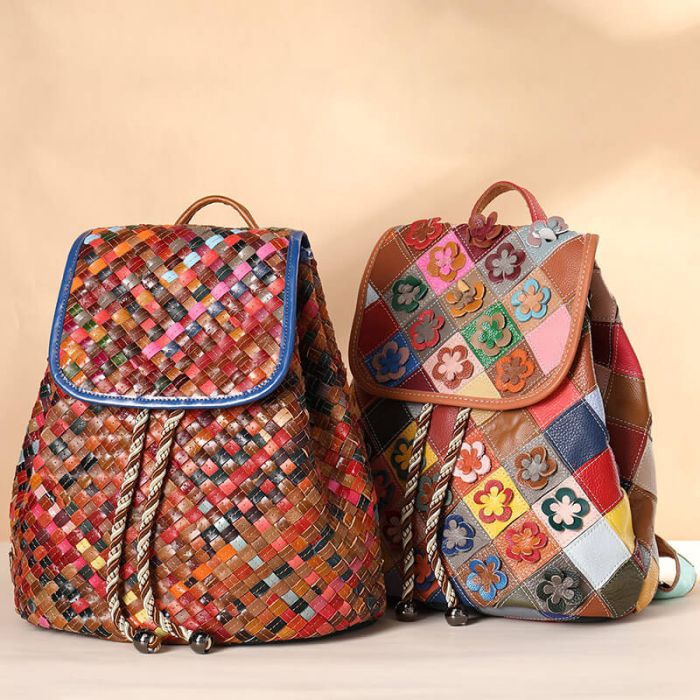 Damen geflochten Rucksack bunt Leder Tagesrucksack 