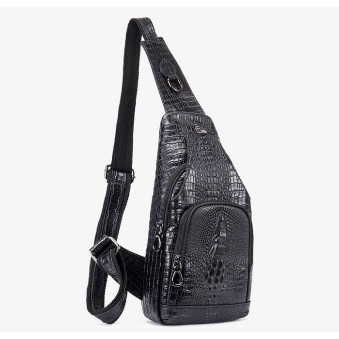 Herren Brusttasche Leder Brustbeutel Krokodil Muster