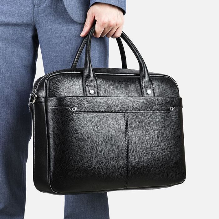 Leder Businesstasche Herren schwarz Aktentasche mit Laptopfach